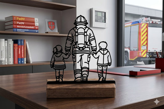 Feuerwehrmann mit Kindern – Dekoaufsteller