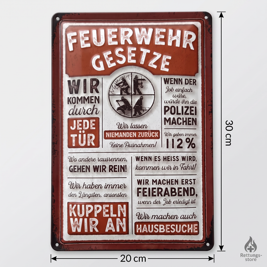 Feuerwehr Gesetze Blechschild – Retro-Deko