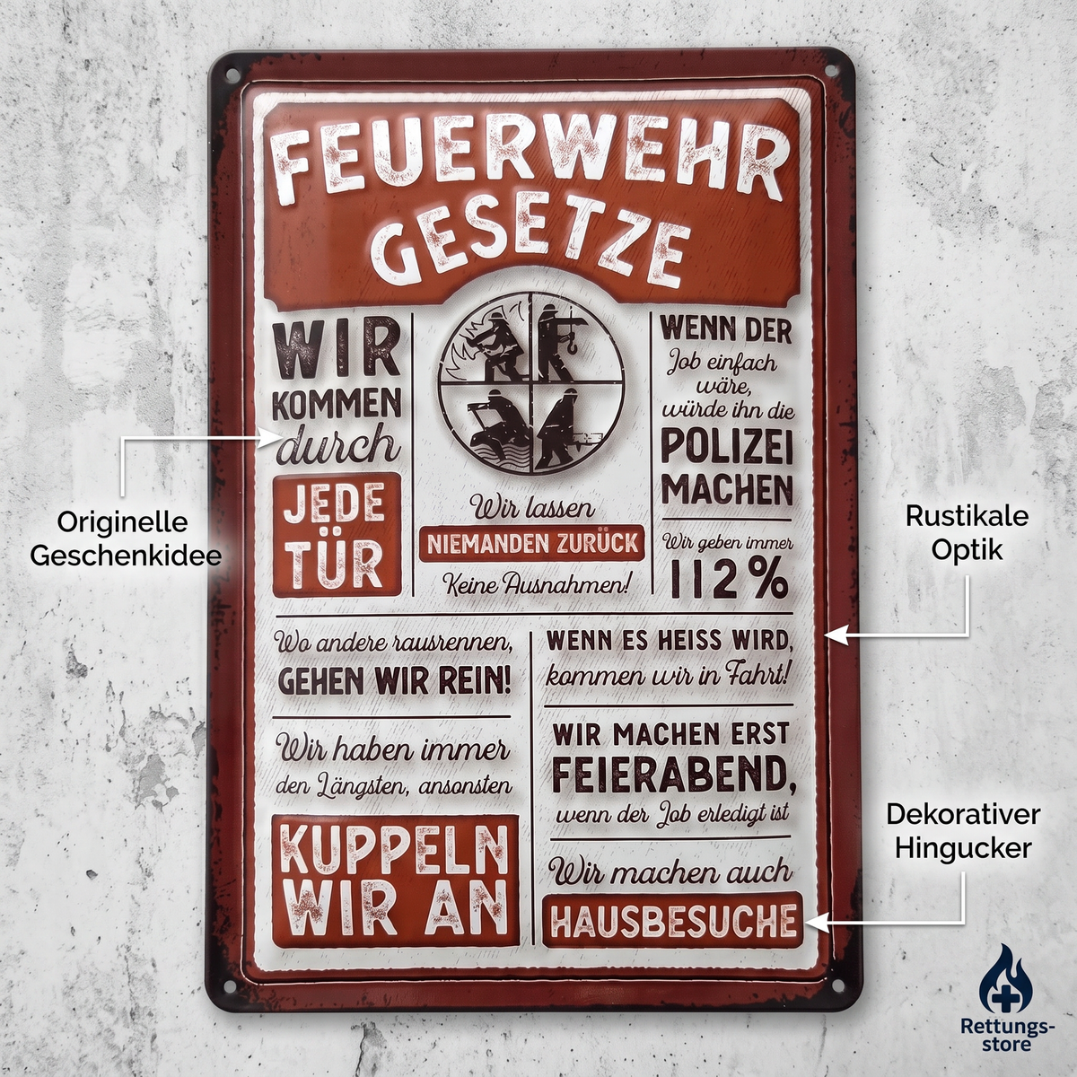Feuerwehr Gesetze Blechschild – Retro-Deko