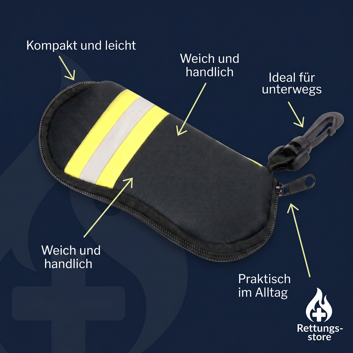 Brillenetui Feuerwehr Reflexstreifen – Schwarz-Gelb