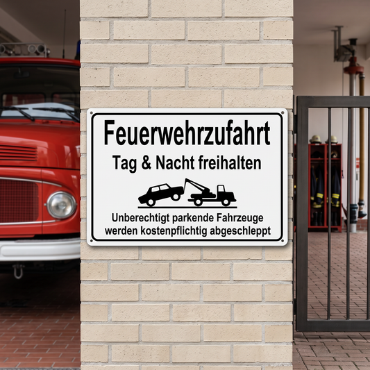 Feuerwehrzufahrt Blechschild – Tag & Nacht freihalten