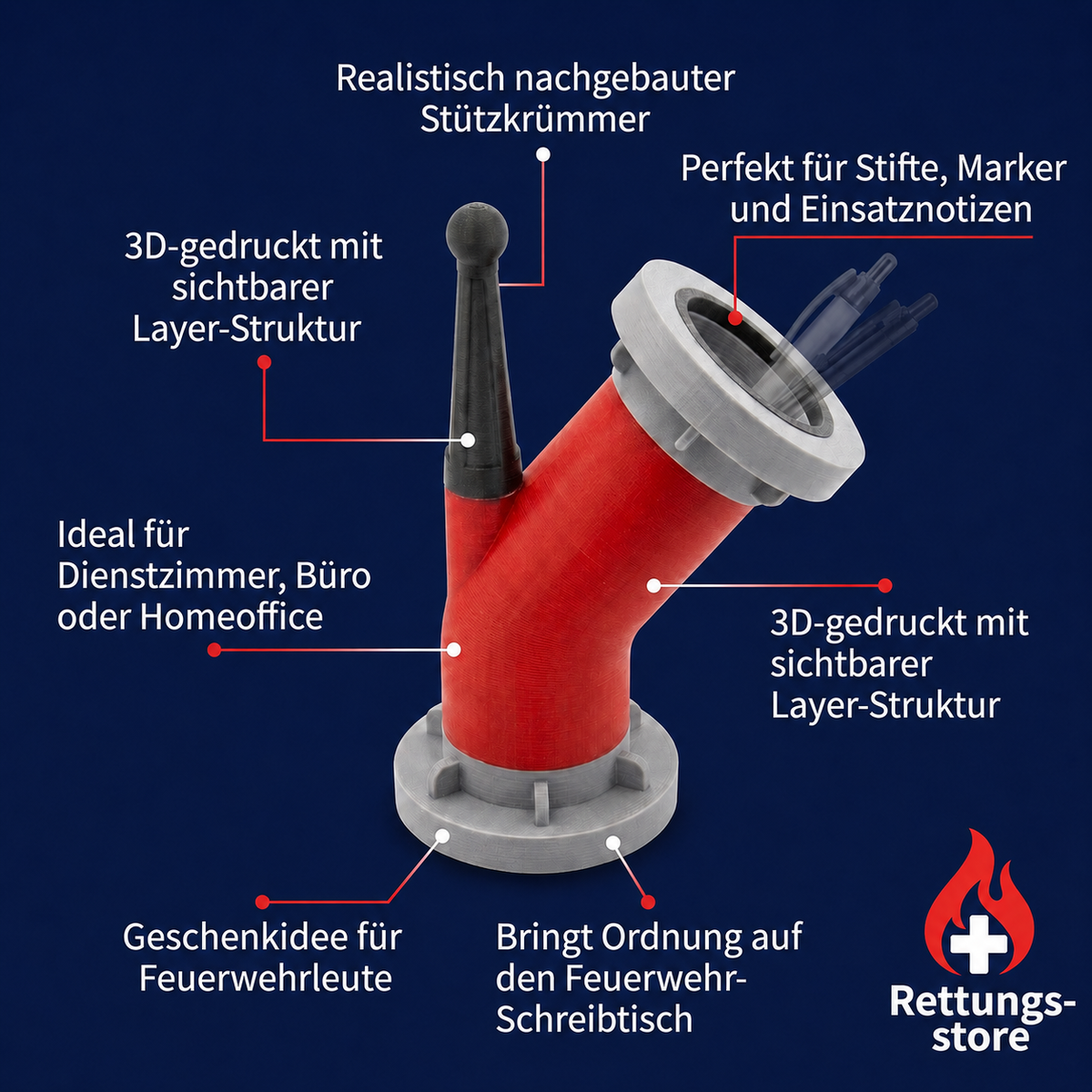 Stiftehalter-Set Feuerwehr – Saugkorb, Stützkrümmer & Strahlrohr