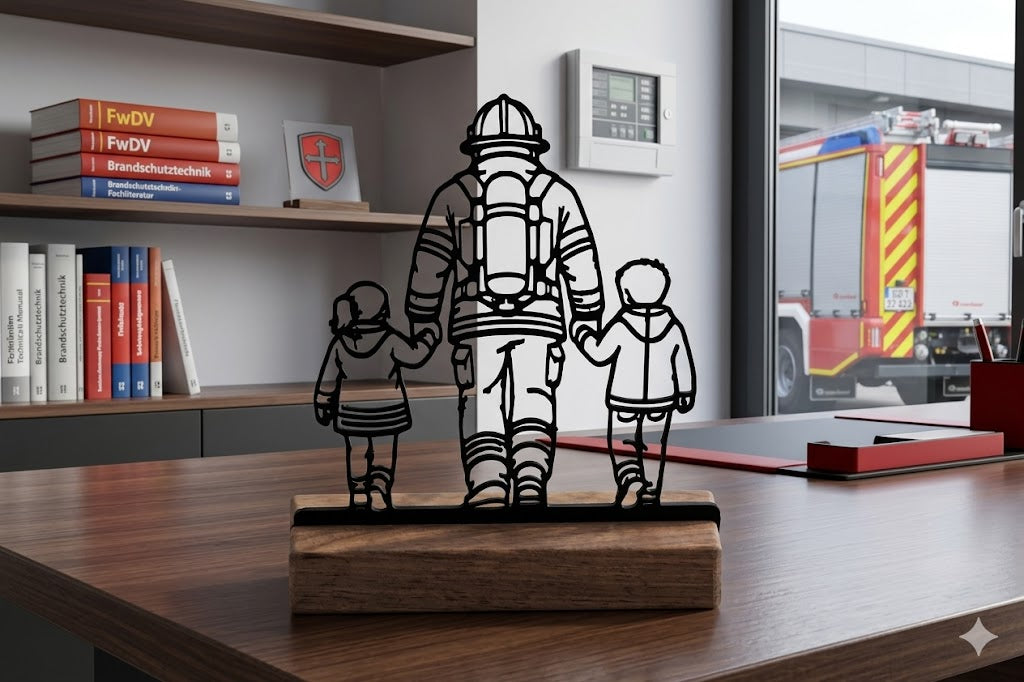 Feuerwehrmann mit Kindern – Dekoaufsteller