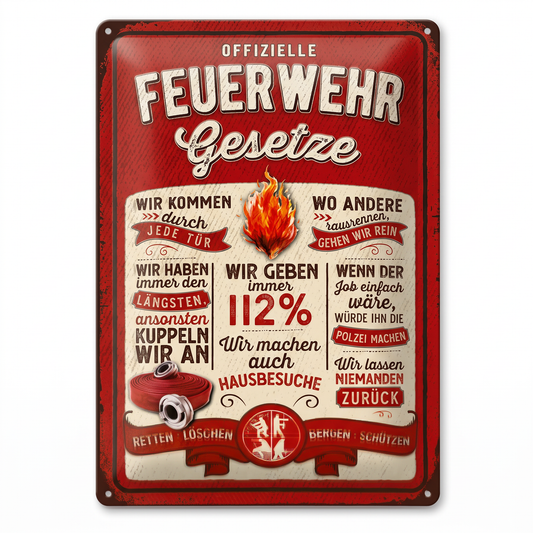 Offizielle Feuerwehr Gesetze – Blechschild