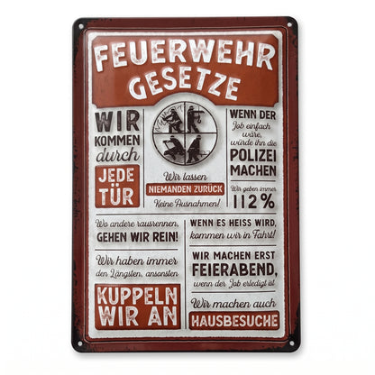 Feuerwehr Gesetze Blechschild – Retro-Deko