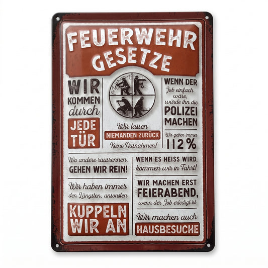 Feuerwehr Gesetze Blechschild – Retro-Deko