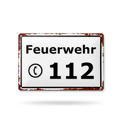 Feuerwehr Blechschild-Set – Gerätehaus & 112