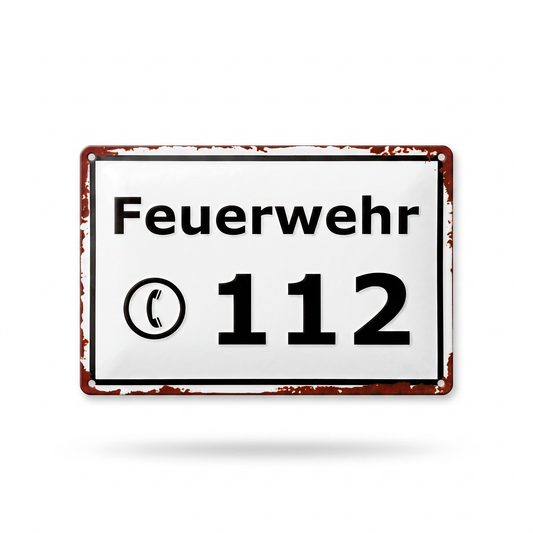 Feuerwehr 112 Metallschild – Vintage-Deko