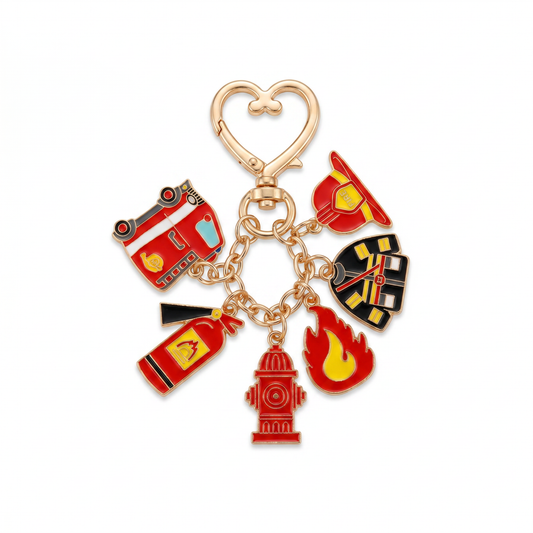 Feuerwehr Herz-Karabiner Schlüsselanhänger – Goldfarben