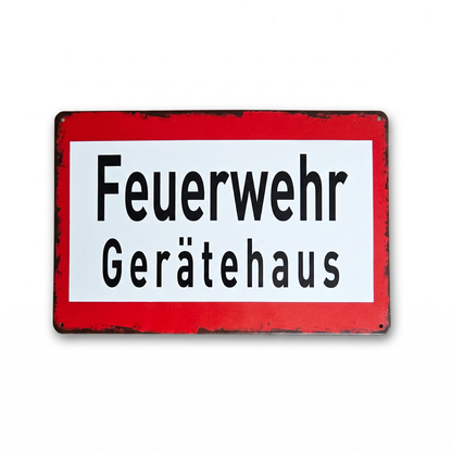 Feuerwehr Blechschild-Set – Gerätehaus & 112