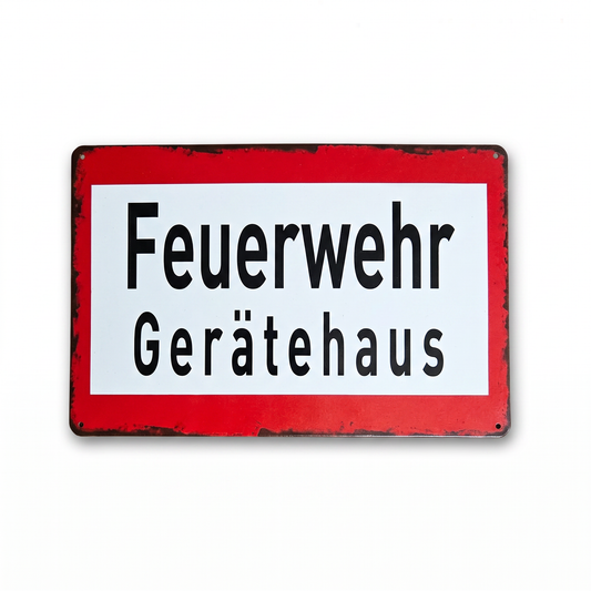 Feuerwehrgerätehaus Blechschild – Vintage-Deko