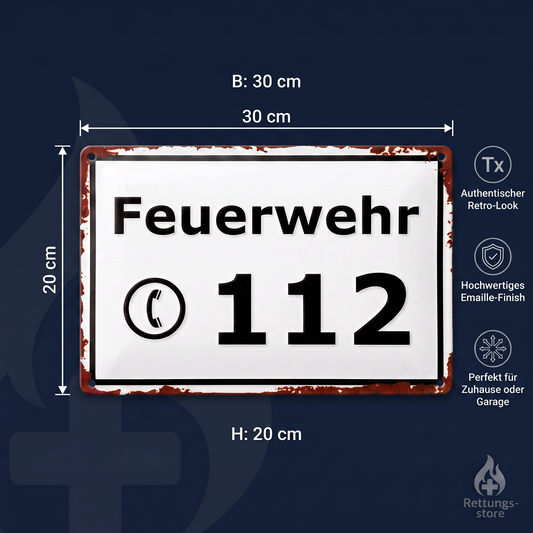 Feuerwehr 112 Metallschild – Vintage-Deko