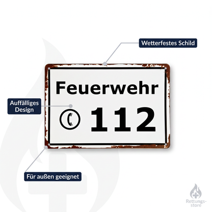 Feuerwehr Blechschild-Set – Gerätehaus & 112