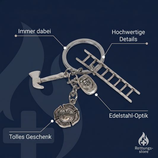 Feuerwehr Leiter & Helm Schlüsselanhänger – Silber