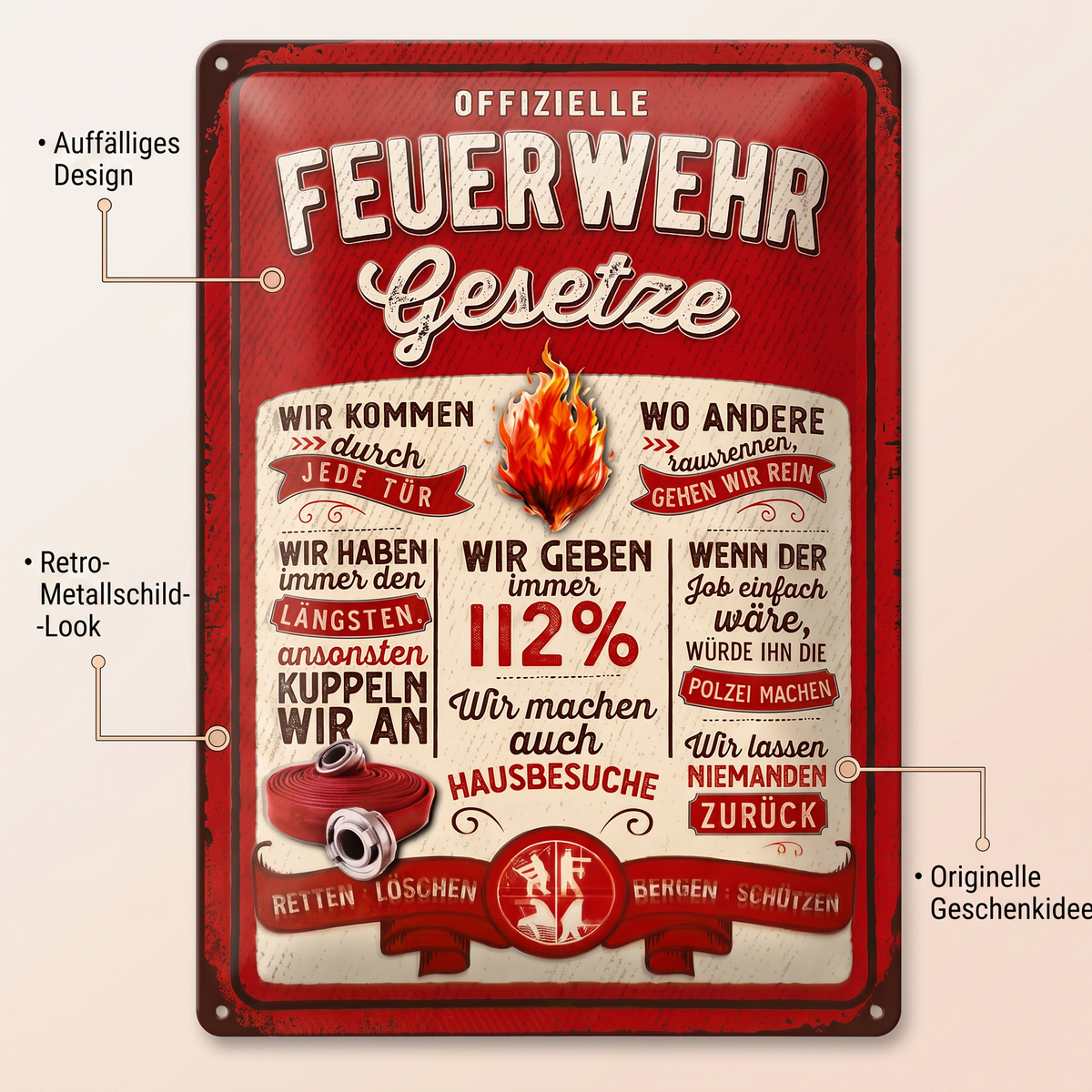 Offizielle Feuerwehr Gesetze – Blechschild