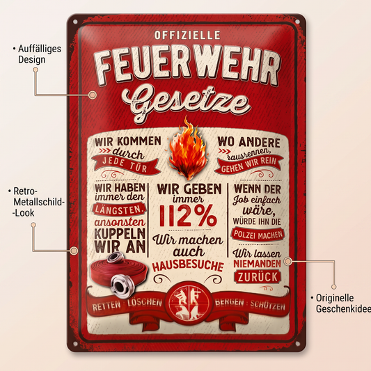 Offizielle Feuerwehr Gesetze – Blechschild