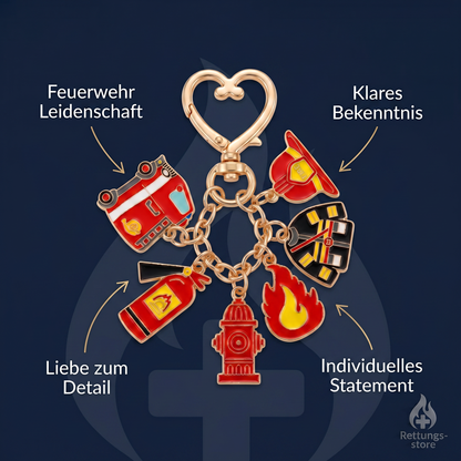 Feuerwehr Herz-Karabiner Schlüsselanhänger – Goldfarben