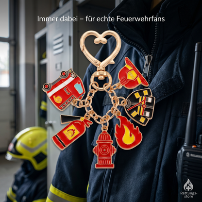 Feuerwehr Herz-Karabiner Schlüsselanhänger – Goldfarben