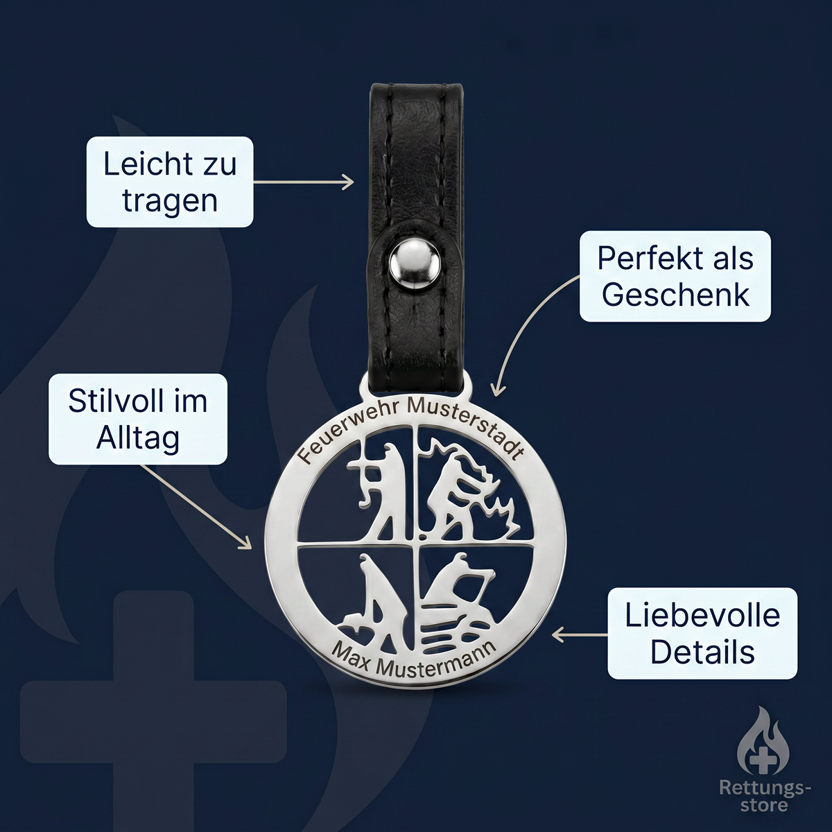 Personalisierter Feuerwehr-Anhänger – Name & Ort
