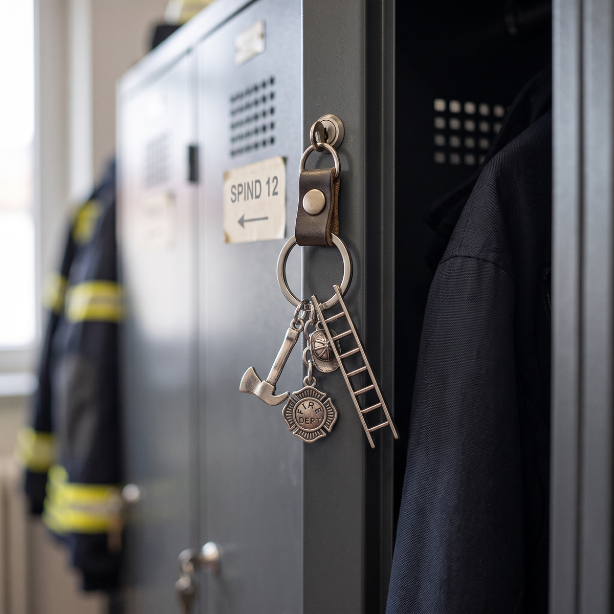 Feuerwehr Leiter & Helm Schlüsselanhänger – Silber