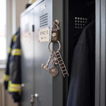Feuerwehr Leiter & Helm Schlüsselanhänger – Silber
