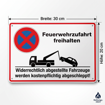 Feuerwehrzufahrt Blechschild – Parkverbot mit Abschlepp-Hinweis