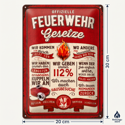 Offizielle Feuerwehr Gesetze – Blechschild