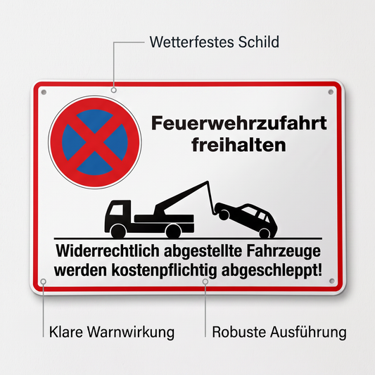 Feuerwehrzufahrt Blechschild – Parkverbot mit Abschlepp-Hinweis