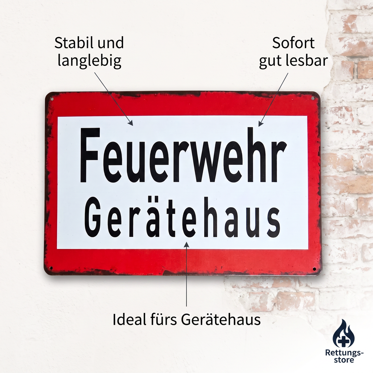 Feuerwehr Blechschild-Set – Gerätehaus & 112
