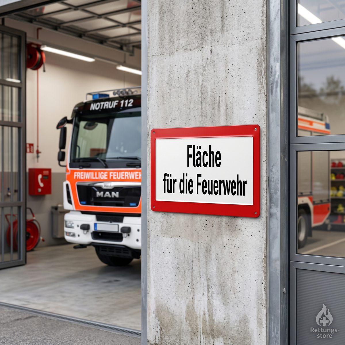 Fläche für die Feuerwehr Schild – rotes Hinweisschild
