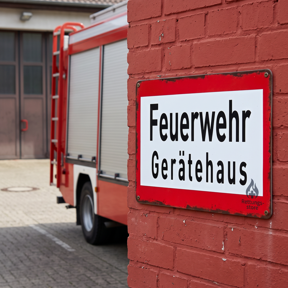 Feuerwehr Blechschild-Set – Gerätehaus & 112